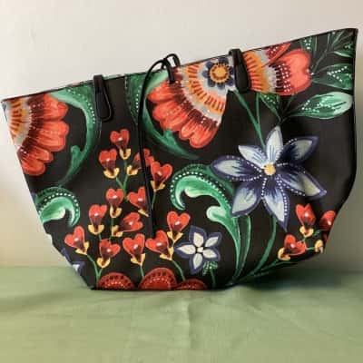 Desigual Tote Bag – Black Floral Painted Design 
