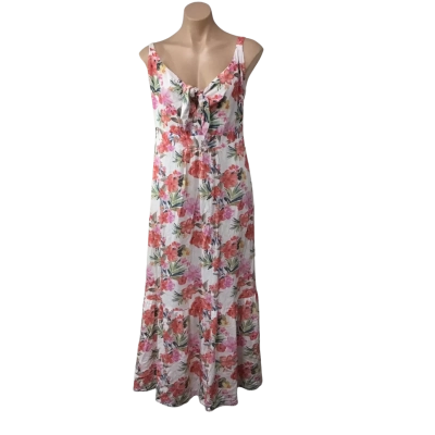 Just Jeans Womens Size 16 White / Coral / Pink / Green Floral Shoestring Strap Maxi Dress (new)