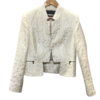 Arthur Galan Women's  Size 14 Gold Animal-print Cropped Jacket 
