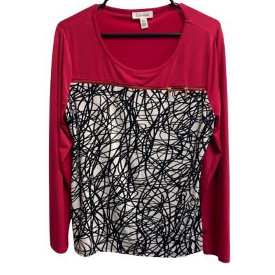 Calvin Klein Womens  Size L Long Sleeve Top Black  / Pink  / White 