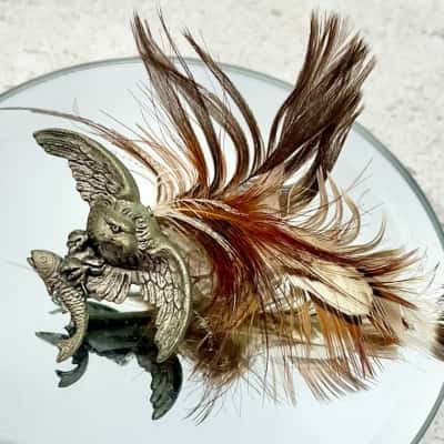 Vintage Metallic Eagle w/ Fish in Tallon’s & Real Bird Feathers 