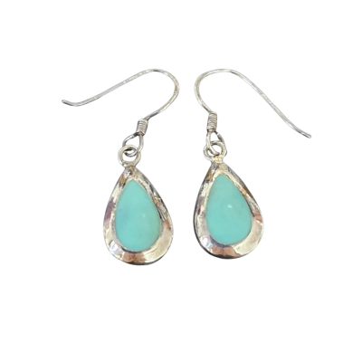 925 Silver Turquoise Tear Drop Shape Hook Drop Earrings