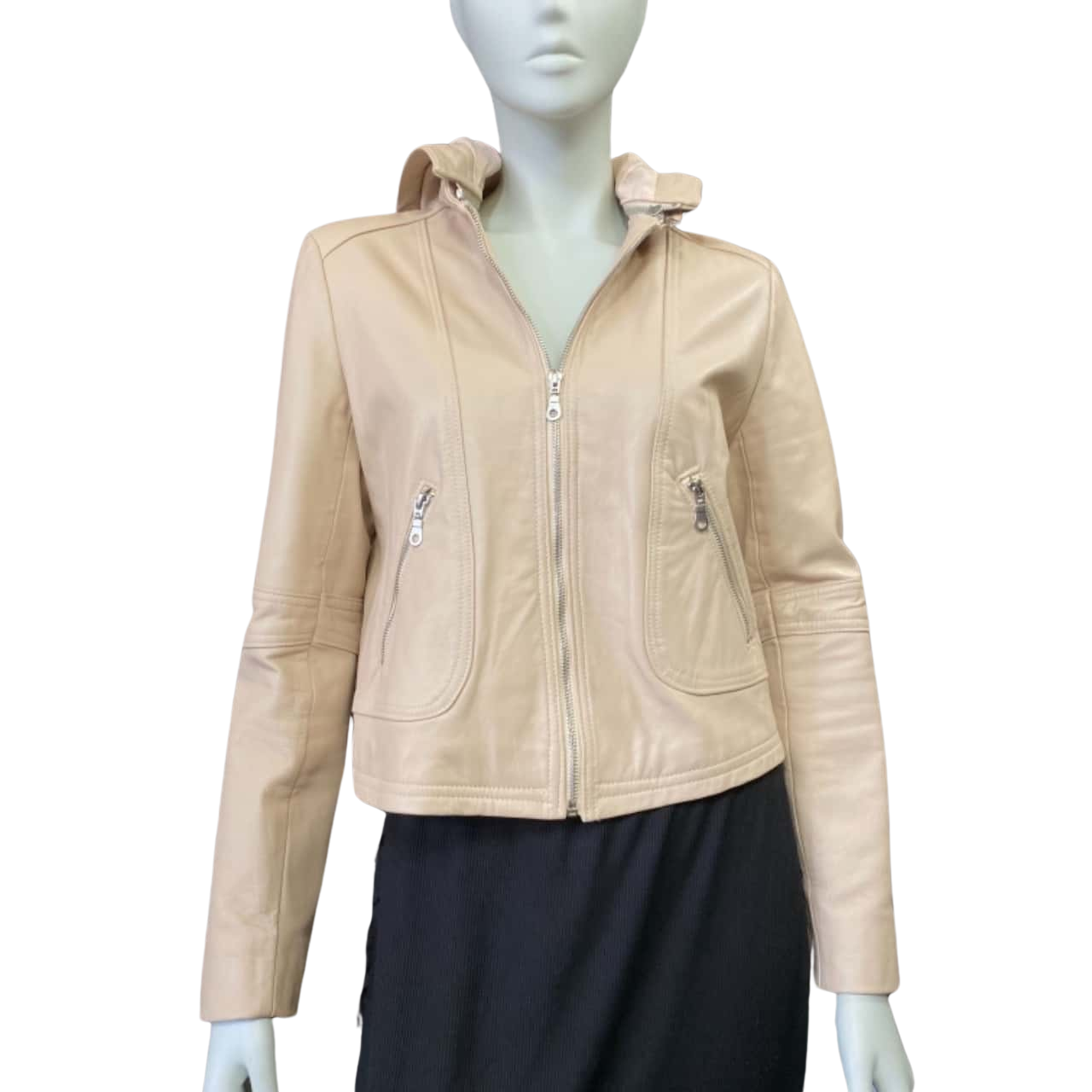 L'Aurore Womens Size 4 Beige Leather Jacket