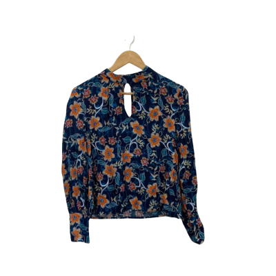 Oxford Womens  Size 6 Floral Long Sleeve Top Blue / Orange / Red 