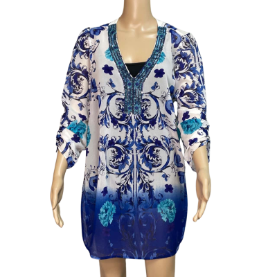 Postie Womens Blue & White Floral Top Size 12