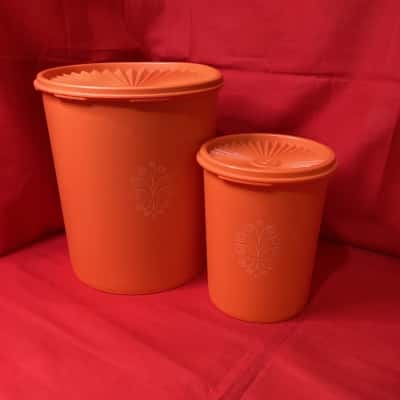 1970s Orange Tupperware Servalier Canister Set of 2
