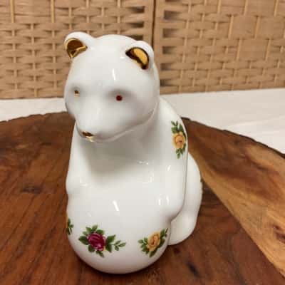 Vintage Royal Albert Old Country Roses Bear with A Ball Antique Royal Doulton Collectable Antique Gift Present Figurine Statue 