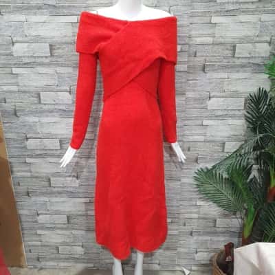 BNWT Seed Heritage Women's Off -The- Shoulder Orange / Red Maxi Dress Size M