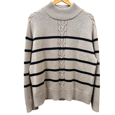 The Ark Tan/Black Striped Cable Knit Jumper Size M