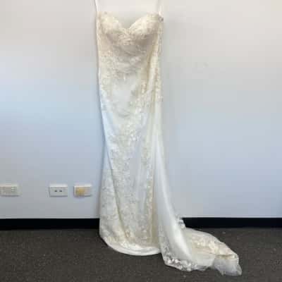 Madi Lane White Strapless Floral Lace Embellished Bridal Wedding Maxi Dress Size 16 