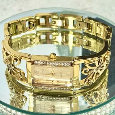 Elite Quartz Gold Butterfly Gemstone Design Watch