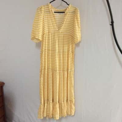 BIRD & KITE Womens  Size S Midi Dress / Short Sleeve Dress  Pattern / White / Yellow 