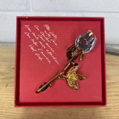 Swarovski Womens 3 Inch Crystal Rose Brooch Gold / White 