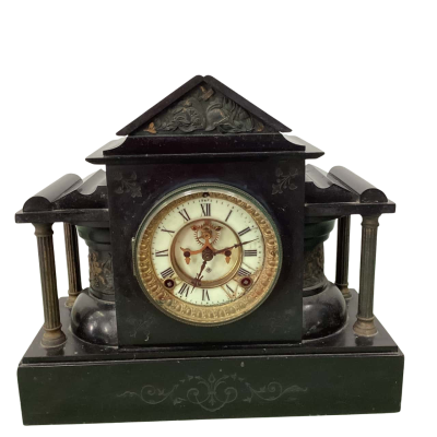 Antique Ansonia Clock Co. Black Mantle Clock – 1881 Patent Open Escapement – Victorian Temple Style