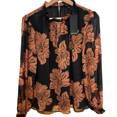 Portmans Womens  Size 12 Long Sleeve Top Black  / Floral 