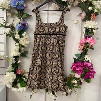 Diane Von Furstenberg Womens  Size 10 Mini Party Dress Black  / Brown / Gold 