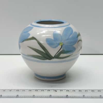 Vintage Gambles Pottery Hand Painted Blue Floral Ceramic Vase Australian 12cm