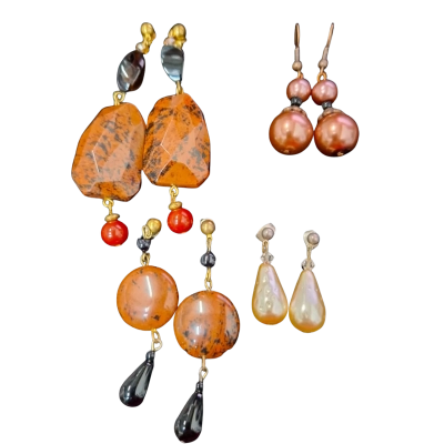 4 x  Womens Earrings Brown stone and beads