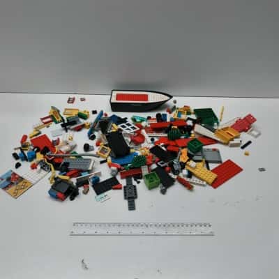 Vintage 1980s LEGO Bulk Bricks Lot - 4010 Police Boat Hull Motor & 1983 Catalog