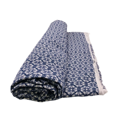 Thin Rayon Fabric Blue White Print  135 x 320 cm    Fab1