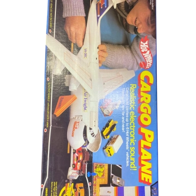 vintage 1983 Mattel Hot Wheels Cargo Plane playset featuring realistic electronic sound.