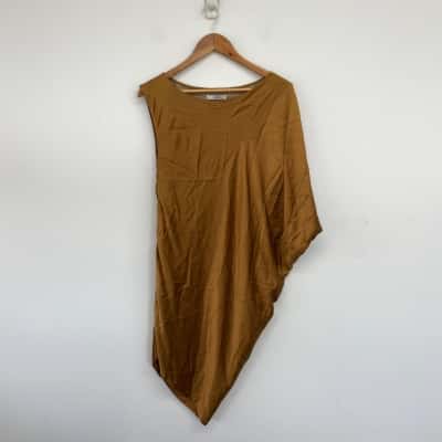 Satch Gold 100% Silk Asymmetric Mini Dress Size M / S 