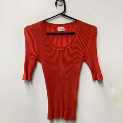 Gorman Organic Ribbed 3/4 Sleeve Top Orange Size 12