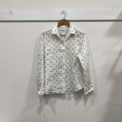 Sportscraft Womens  Size 12 Long Sleeve Shirt Polka Dot / White 