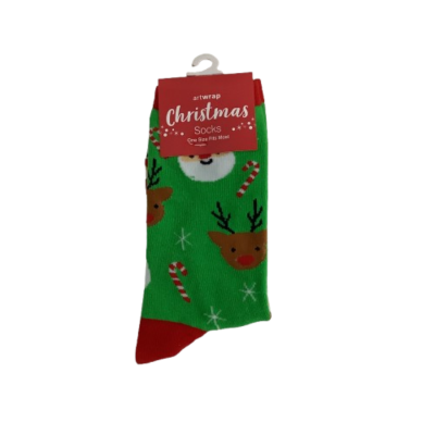 New Artwrap  Unisex Christmas Socks One Size Fits Most: Santa, Rudolph & Candy Cane Print #1019-1-PP