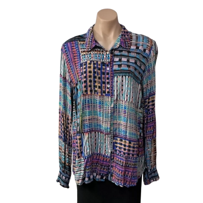 Blue Illusion Womens Size 3L Multicoloured Pattern Long Sleeve Shirt 