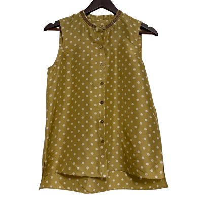 Sass & Bide Womens Size 6 Button Up Sleeveless Embellished Silk Top Mustard / Polka Dot 