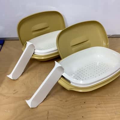 2 Vintage Tupperware Microwave Steamers Harvest Gold