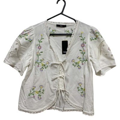 Sportsgirl Womens  Size 8 Charlotte cross stitch Top White 