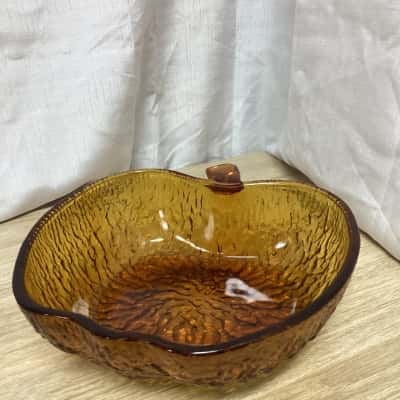 Vintage Amber Glass Apple Shaped Salad Bowl