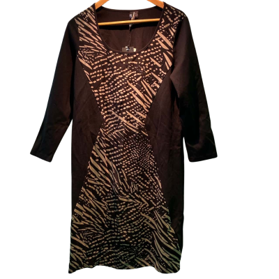 Taking Shape Womens  Size XXS Long Sleeve Dress / Midi Dress Black  / Brown / Pattern 