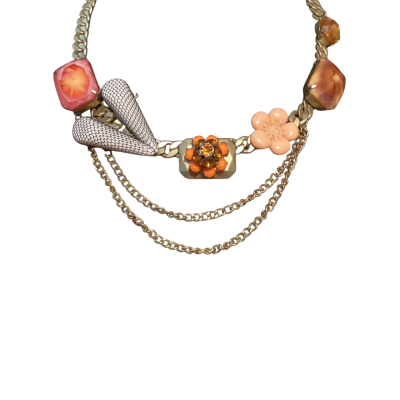 Bijoux brand quirky necklace, Gold / Orange / Peach / Pink  