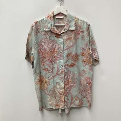 Papinelle Linen Floral Short Sleeve Shirt - Size S