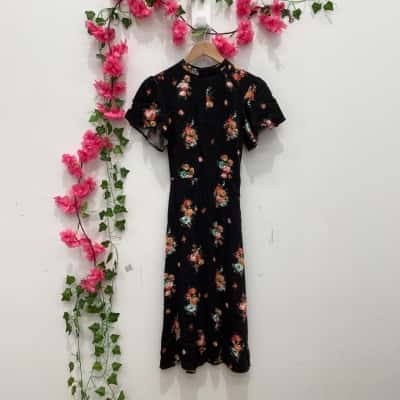 Oasis Womens  Size 6 Short Sleeve Dress  Black / Floral / Multicoloured / Pattern 