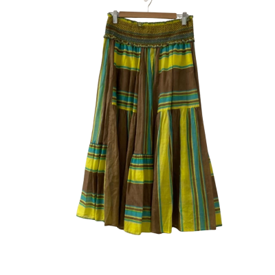 ZIMMERMANN Women's Size 1/10UK Smocked Green Multi Striped Linear Midi Skirt (est. RRP $1K)