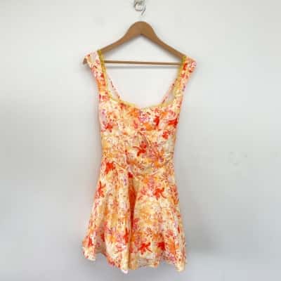Saints & Secrets Yellow Orange Floral Mini Dress Size 10 