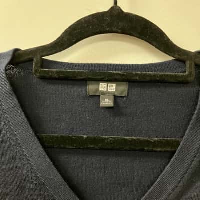 Unlqlo Mens V-Neck Jumper Navy Blue 