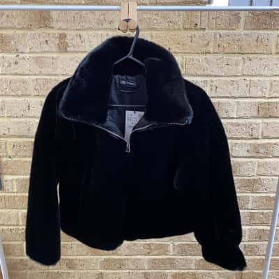 Zara Womens Faux Fur Cropped Jacket in black Size XS 