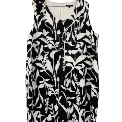 Piper Womens Sleeveless A-Line Dress - Black and White Leaf/Floral Print - Size 24 