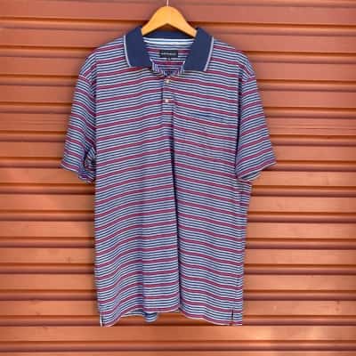  Blue Horizon Mens Size XXXL Blue/Grey/Red/Striped Polo Shirt  