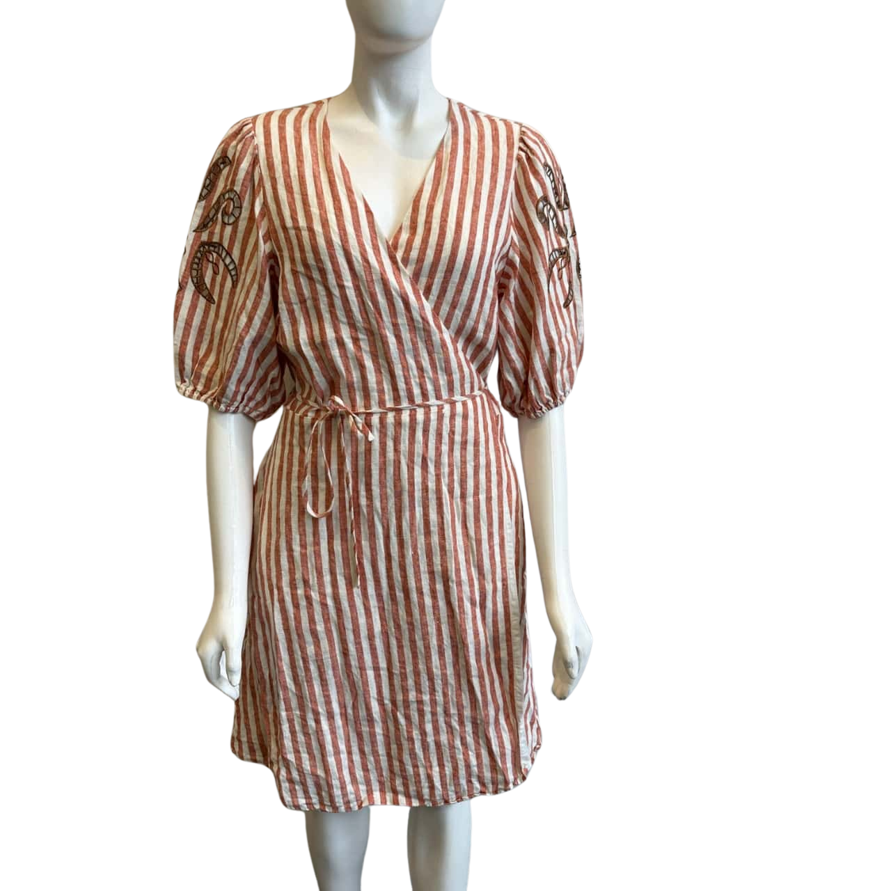 Country Road Women's Size 16 Linen Midi Wrap Dress White & Red Striped (s)