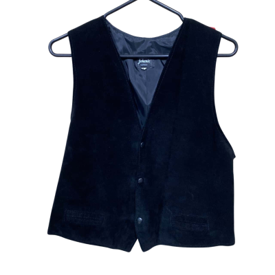 Johenic Black Leather Mens Vest Size L 
