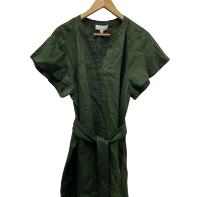 Witchery Size 18 LINEN Midi / Short Sleeve Dress  Dark Green RRP $199.95 