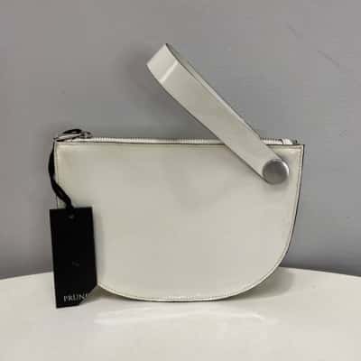  Prune Womens Cresent shaped Patent Leather Wristlet/ Handbag White 