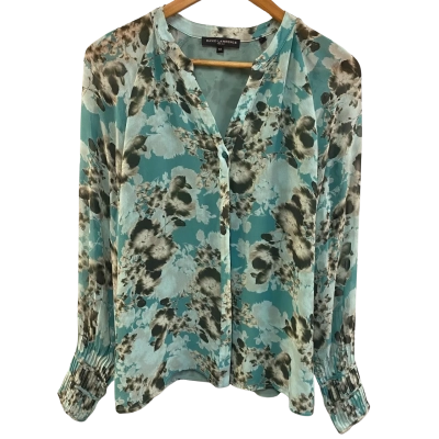 David Lawrence Womens Size 10 Silk Blouse Blue / Floral Pattern 