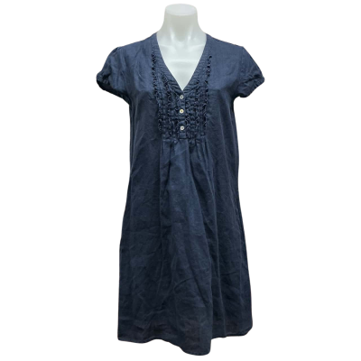Sadie Womens 100% Linen Size 8 Casual Dress Navy Blue 